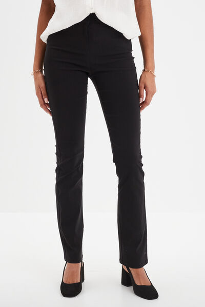 Pantalon droit stretch noir femme