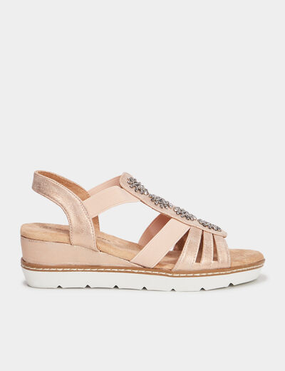 Sandales compensées pied large rose femme
