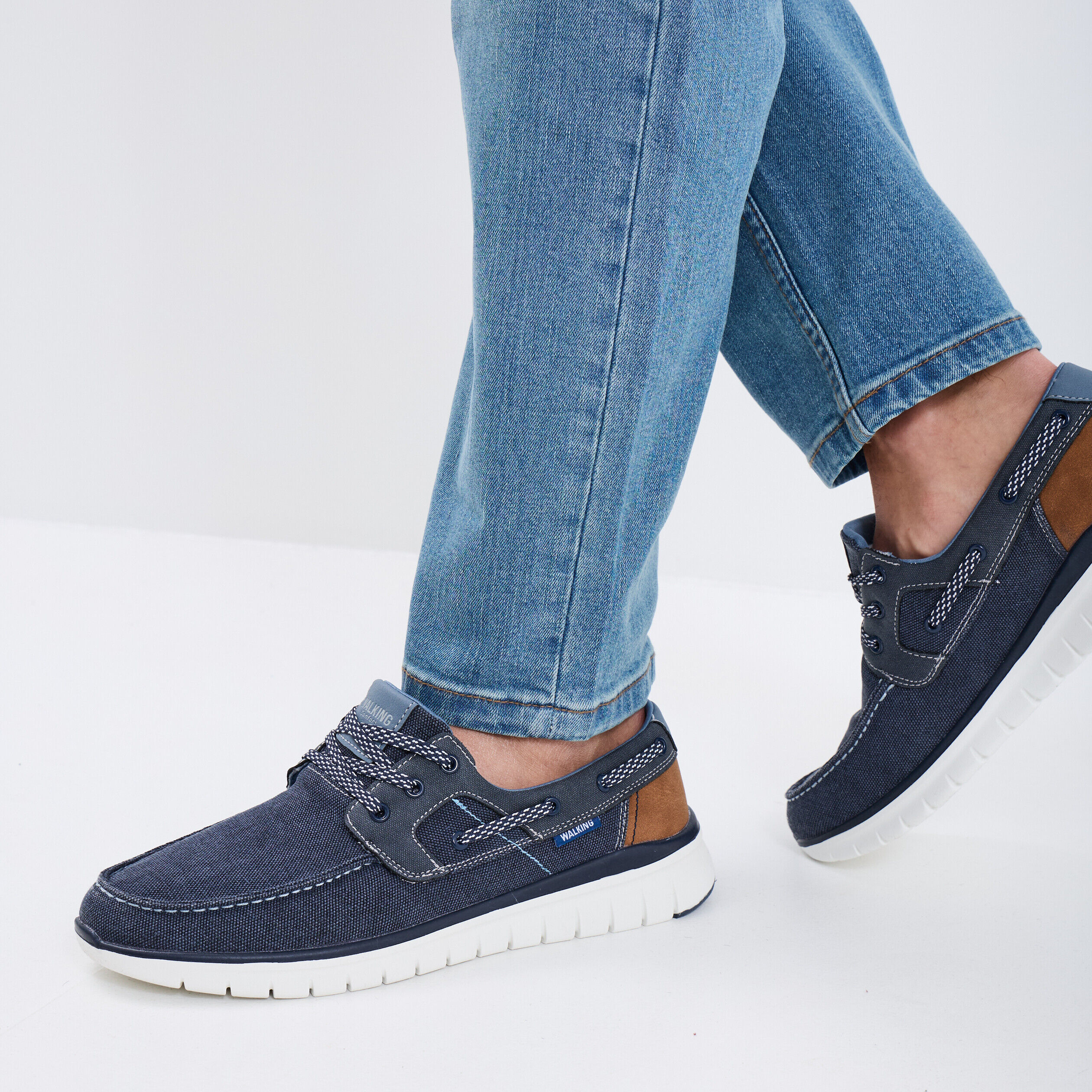 Chaussures bateau en jean bleu homme WALKING CONFORT