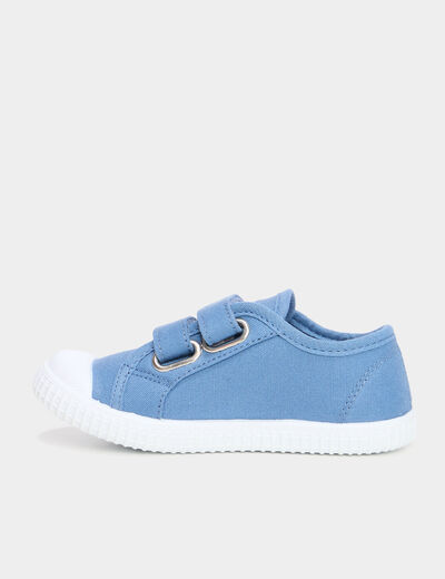 Tennis en toile bout renforc&eacute; &agrave; scratchs bleu gar&ccedil;on