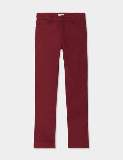 Pantalon slim en coton elasthanne bordeaux femme