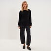 Pull col rond dentelle &agrave; la taille noir femme
