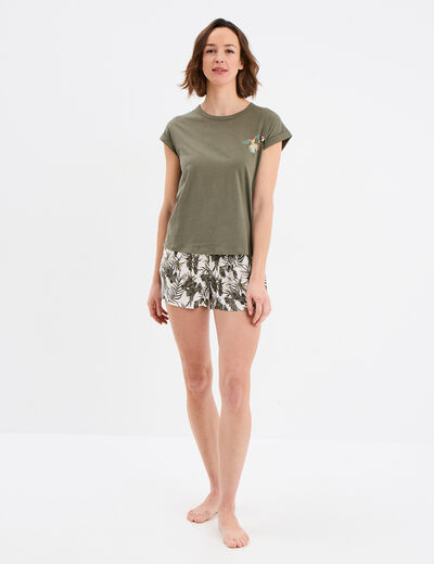 Ensemble pyjama short et t-shirt ecru femme