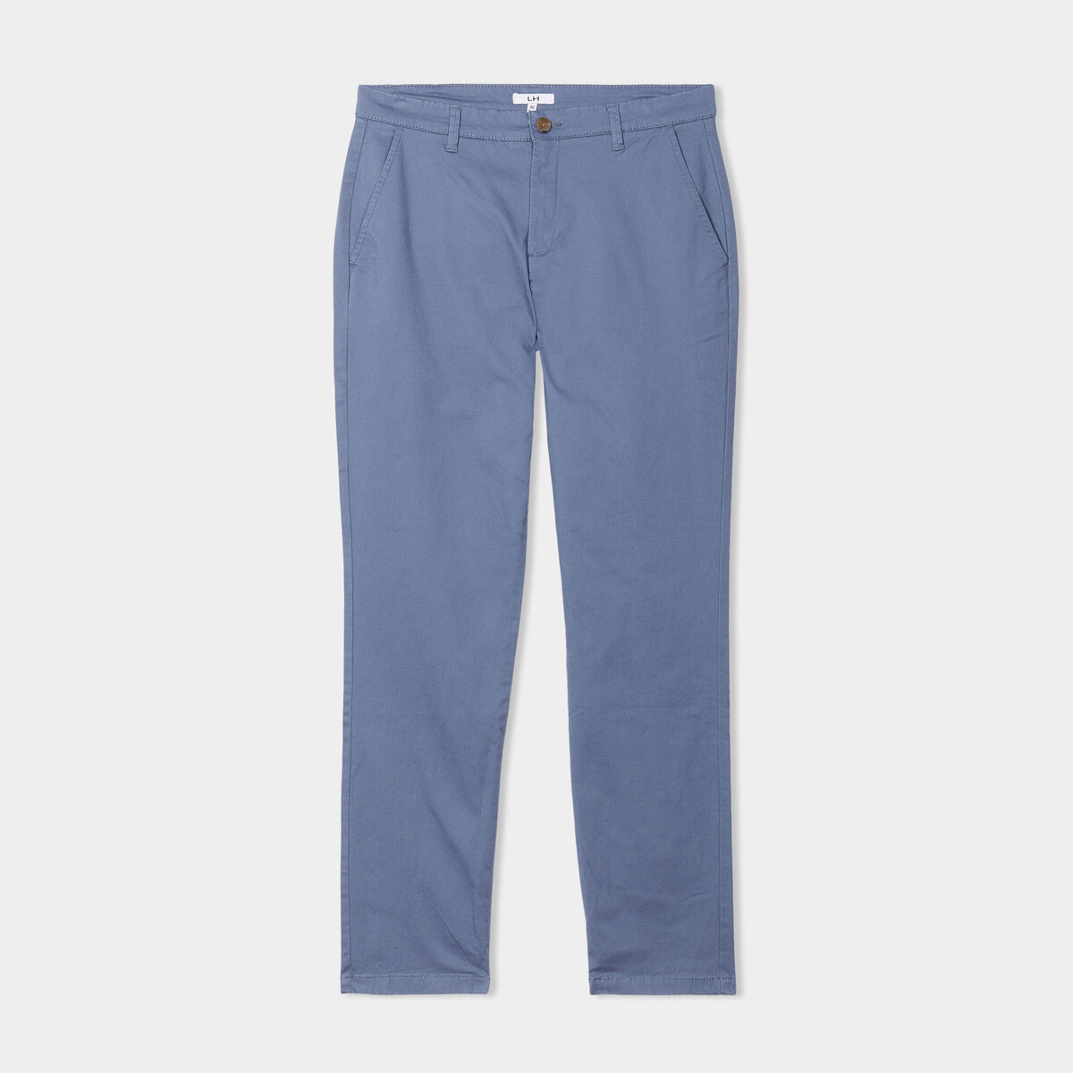 Pantalon chino droit stretch retroussé bleu gris homme