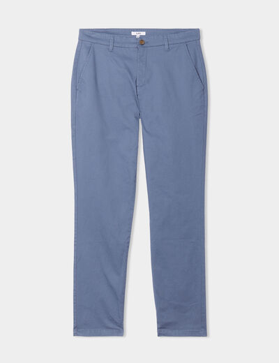 Pantalon chino droit stretch retroussé bleu gris homme