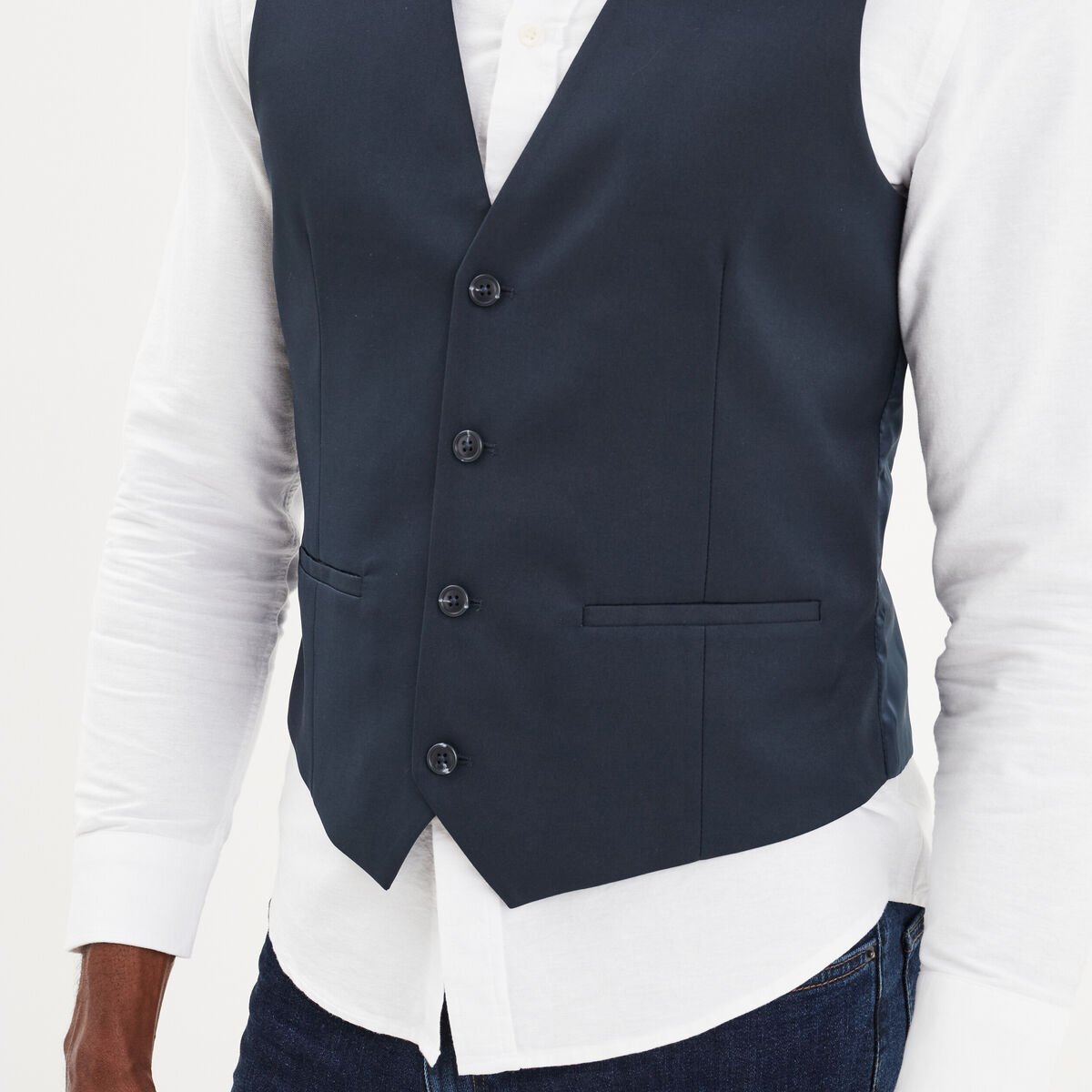 Gilet de costume droit boutonné bleu marine homme
