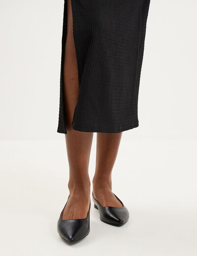 Jupe longue gaufr&eacute;e fluide noir femme