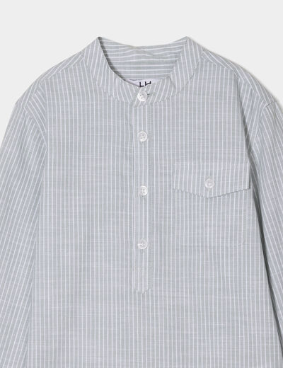 Chemise col mao manches retroussables vert kaki garçon