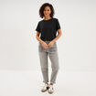 T-shirt manches courtes m&eacute;lange lin noir femme