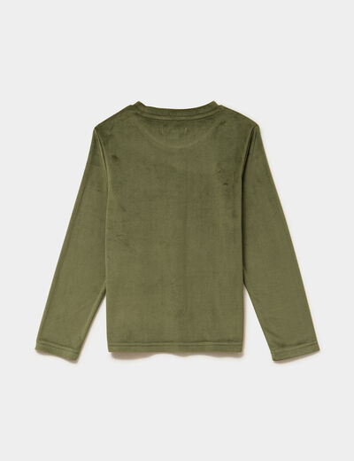 Ensemble pyjama t-shirt effet velours vert kaki gar&ccedil;on