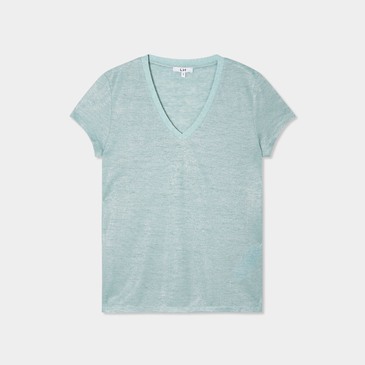 T-shirt col en V manches courtes bleu gris femme