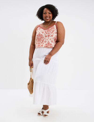 Jupe longue évasée gaze de coton blanc femme grande taille