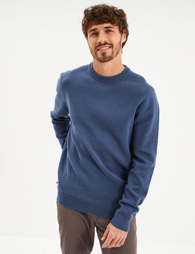 Pull col rond manches longues bleu fonc&eacute; homme
