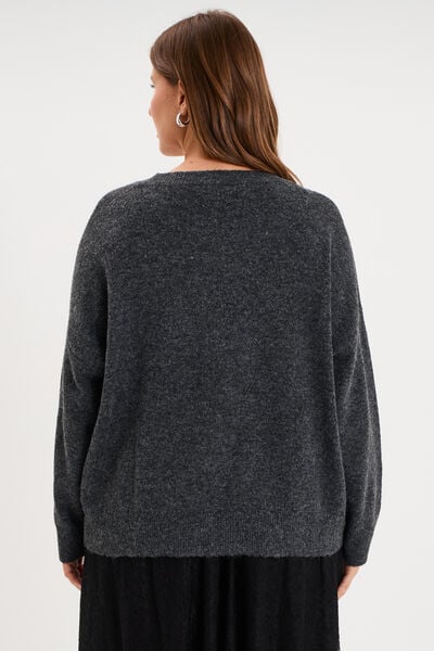 Pull &agrave; paillettes col rond gris fonc&eacute; femme grande taille
