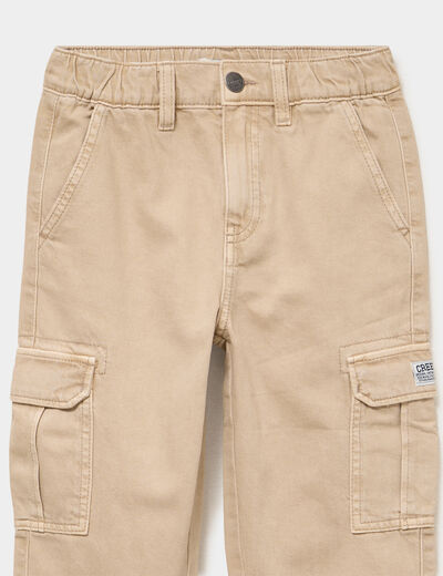 Pantalon cargo taille &eacute;lastiqu&eacute;e stretch beige gar&ccedil;on