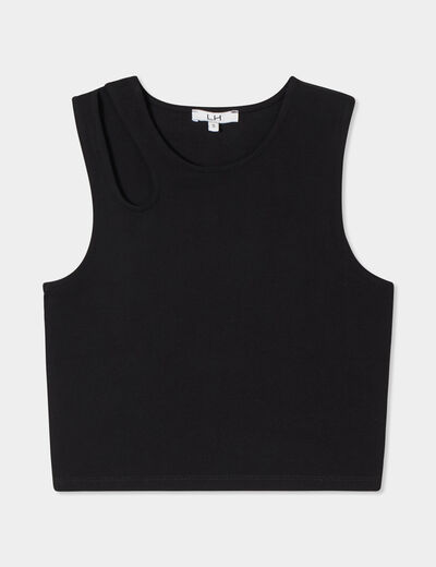 Débardeur cropped ouverture épaule noir femme