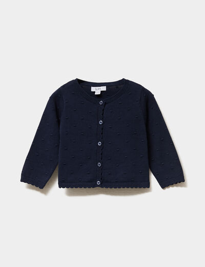 Gilet boutonné bord festonné coton bleu marine bébé fille