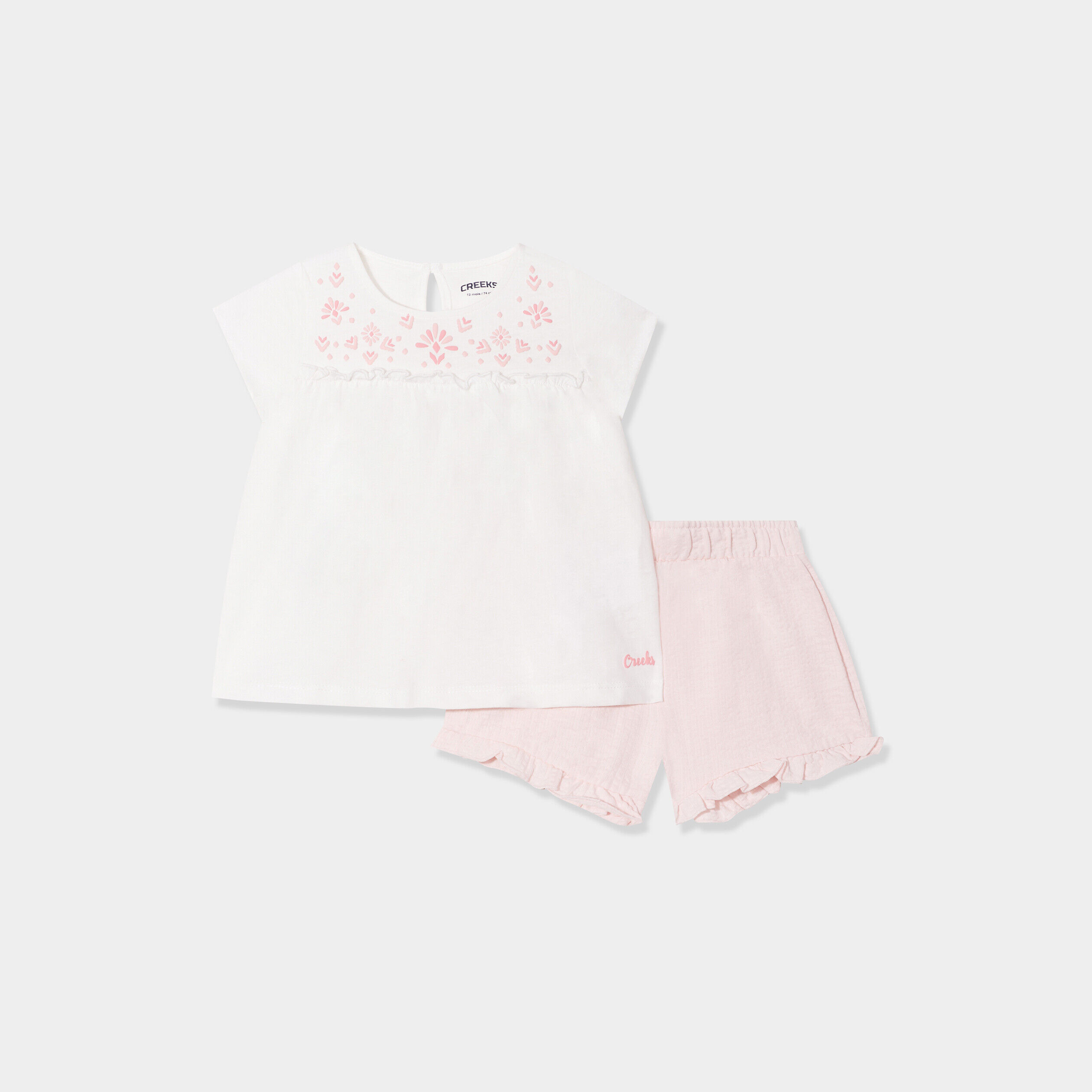 Ensemble 2 pièces t-shirt et short coton rose clair bébé fille CREEKS
