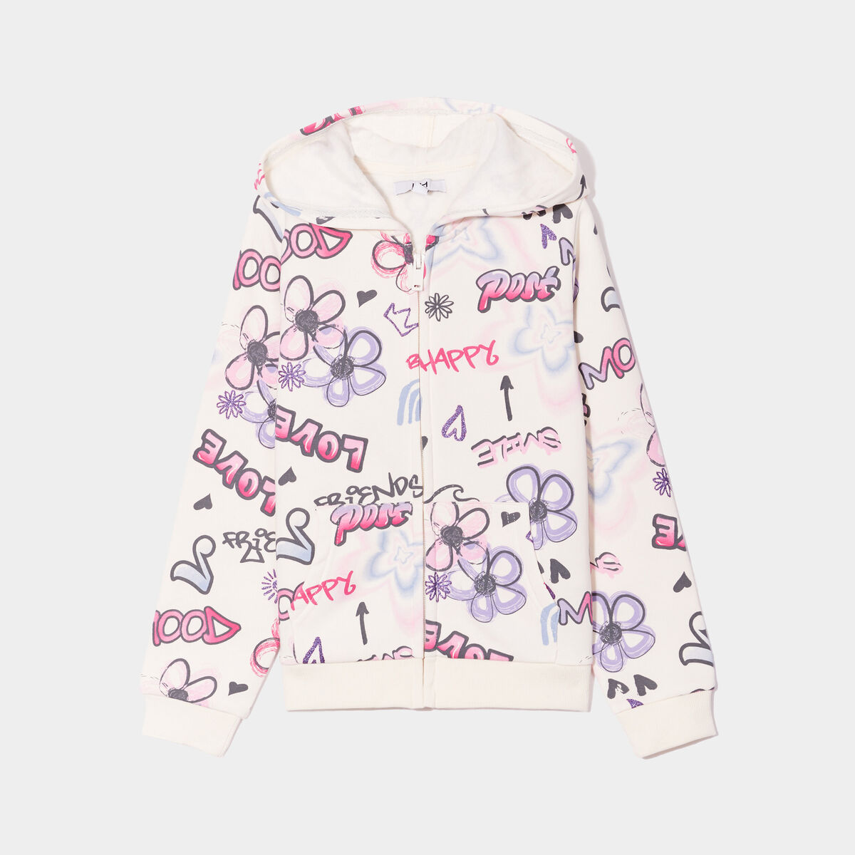 Sweat zippé à capuche beige fille