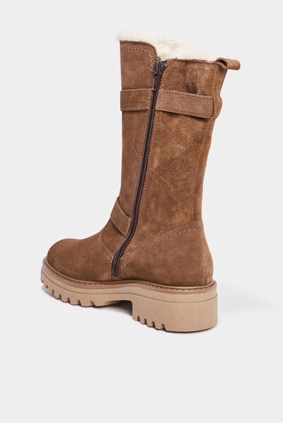 Bottes fourrées avec brides en cuir camel fille
