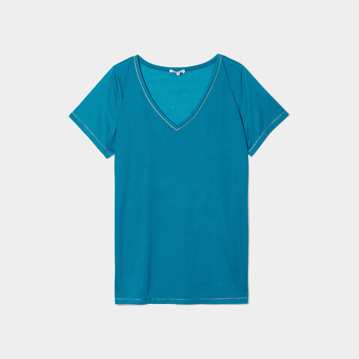 T-shirt manches courtes col V bleu canard femme grande taille