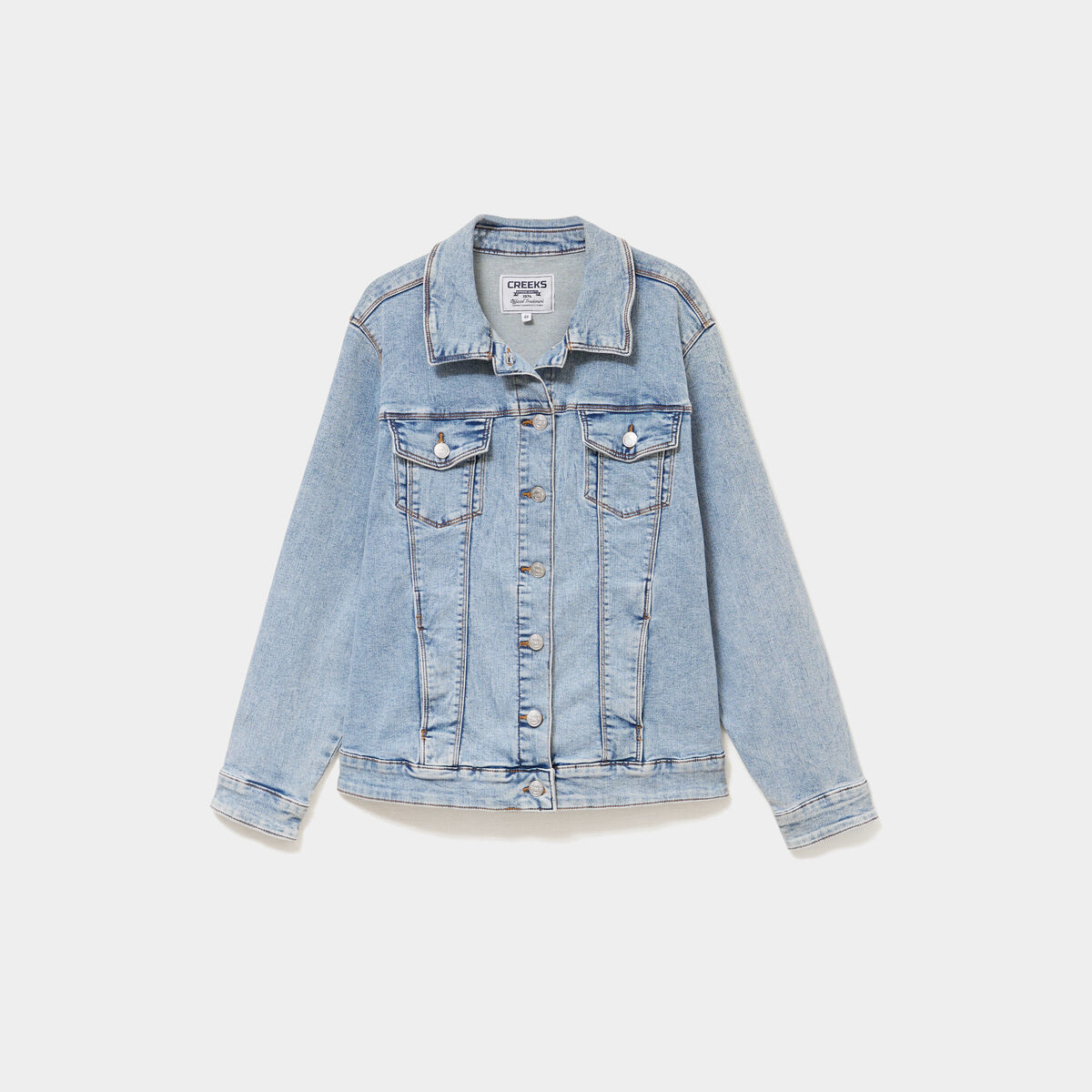 Veste courte en jean boutonn&eacute;e denim double stone femme grande taille