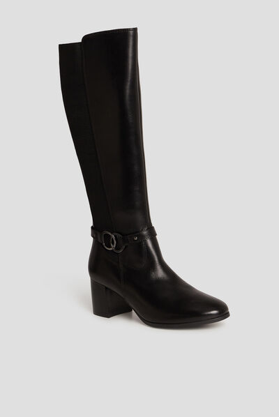Bottes cavalières à talons en cuir noir femme