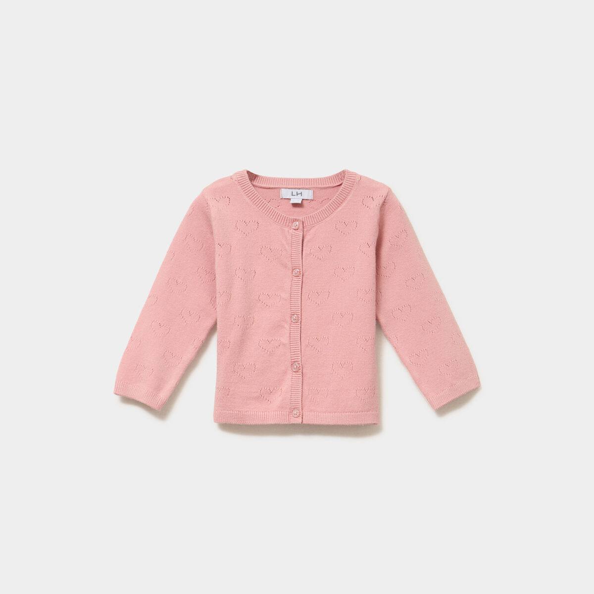 Gilet manches longues boutonn&eacute; rose poudr&eacute;e b&eacute;b&eacute; fille