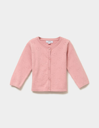 Gilet manches longues boutonn&eacute; rose poudr&eacute;e b&eacute;b&eacute; fille