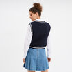 Pull sans manches col en V bleu marine femme