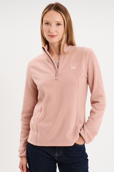 Sweat polaire col camionneur rose poudr&eacute;e femme