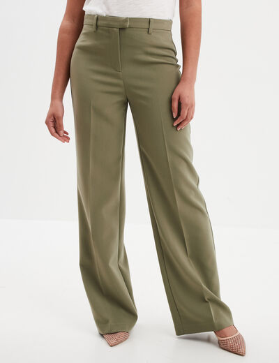 Pantalon large fluide avec pinces vert kaki femme