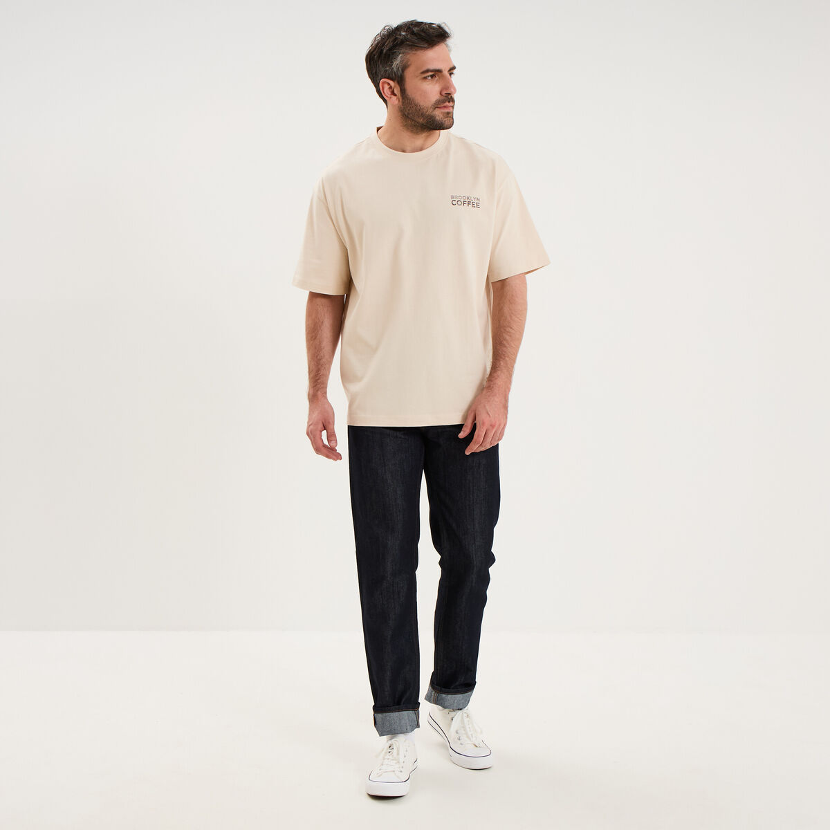 T-shirt relax manches courtes coton ecru homme