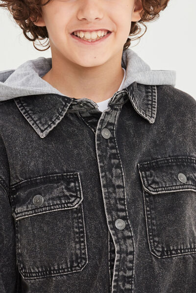 Chemise en jean à capuche Liberto denim noir garçon
