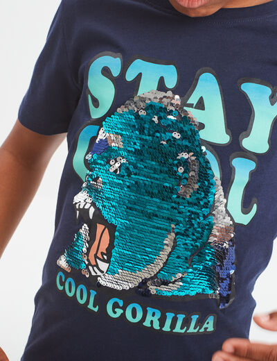 T-shirt sequins réversibles bleu marine garçon