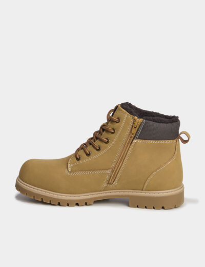 Boots fourr&eacute;es zipp&eacute;es &agrave; lacets camel gar&ccedil;on