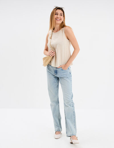 Blouse sans manches lin mélangé beige femme