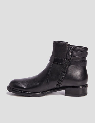 Bottines avec boucles en cuir noir femme
