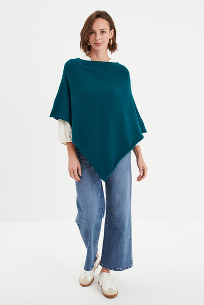 Poncho asymétrique bleu canard femme