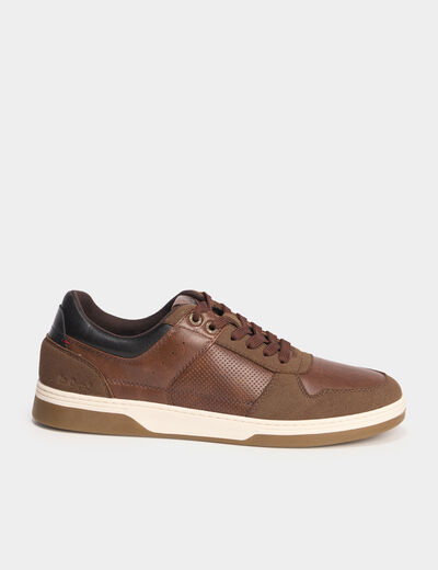 Tennis basses &agrave; lacets marron homme