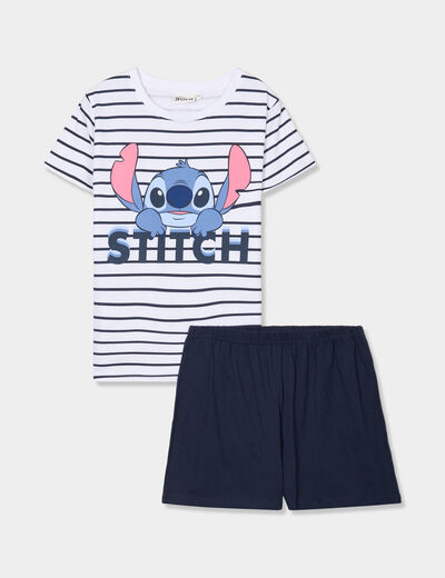 Ensemble pyjama short coton Stitch bleu marine femme