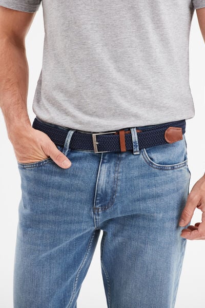 Ceinture tress&eacute;e bleu marine homme