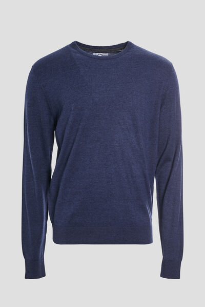 Pull droit col rond bleu foncé homme