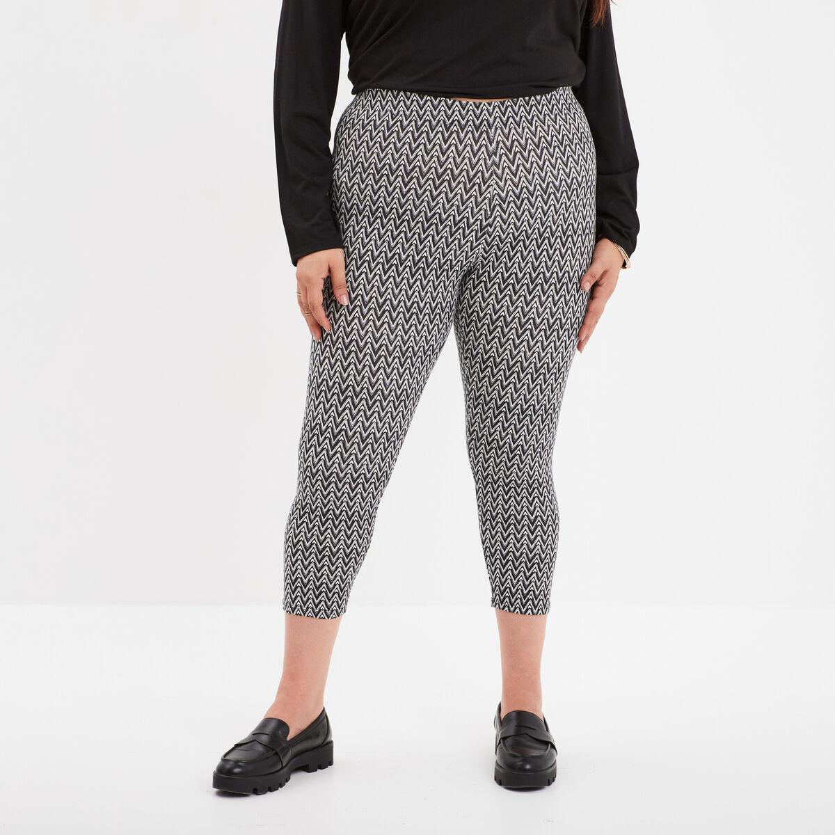 Leggings 3/4 coton noir femme grande taille