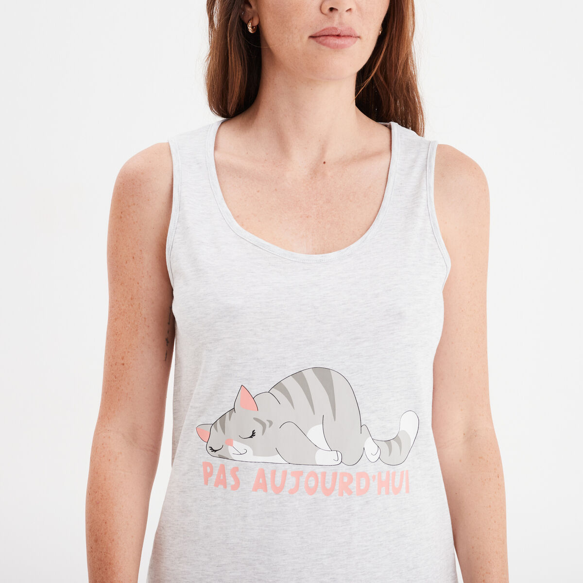 Chemise de nuit sans manches coton gris clair femme