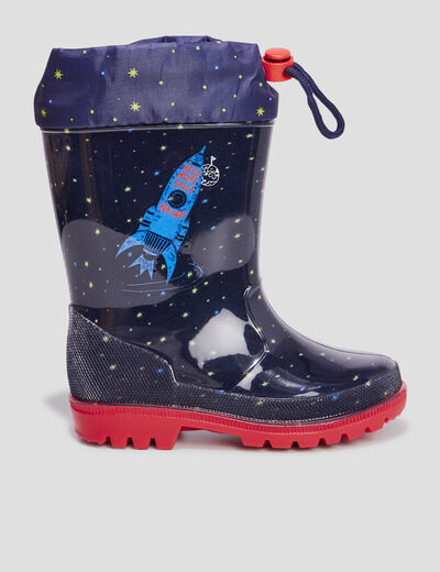 Bottes de pluie haut &agrave; coulisse bleu marine gar&ccedil;on