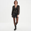Blouse cintr&eacute;e col cache-coeur noir femme