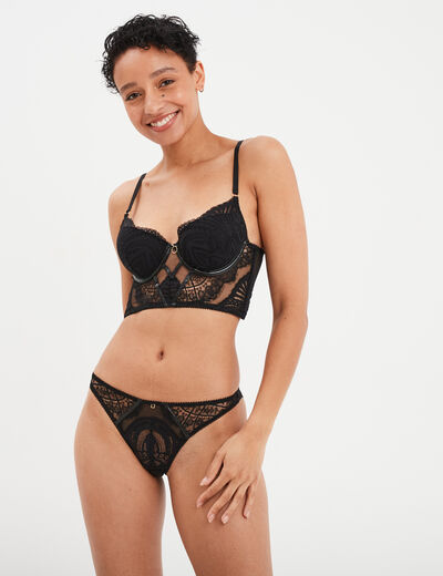 Tanga en dentelle noir femme