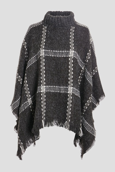 Poncho à col roulé gris foncé femme
