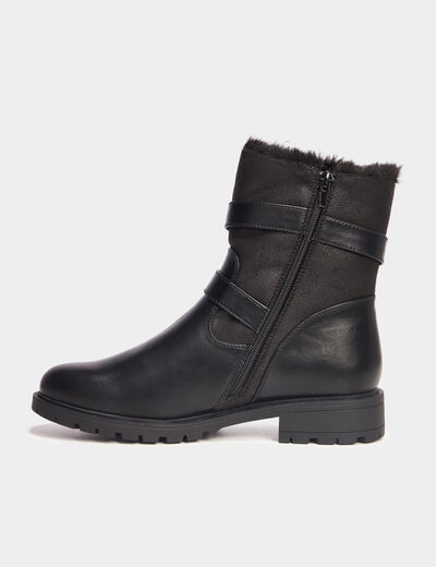 Boots motarde fourr&eacute;es avec boucles noir femme